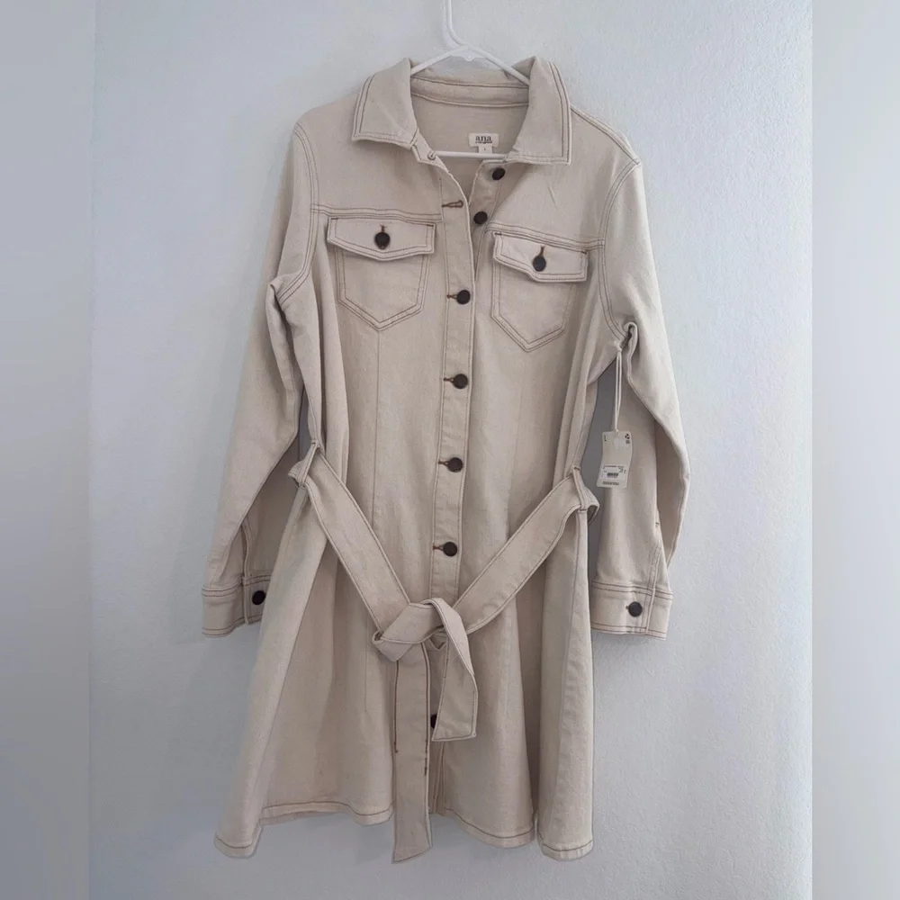 a.n.a Belted Denim Shirt Dress Ecru Size Large New NWT - Picture 4 of 14